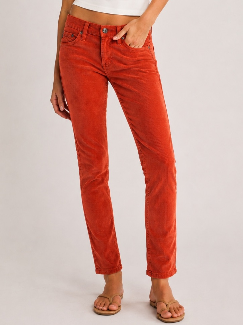 AG The Stevie Orange Corduroy Slim Straight Jeans 25R Skinny